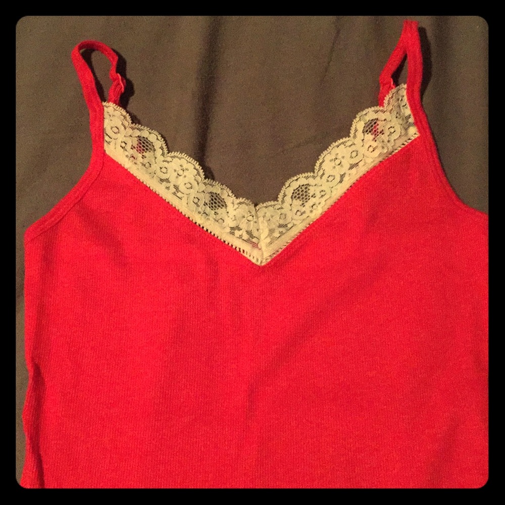 Orange-pink and antique lace camisole
